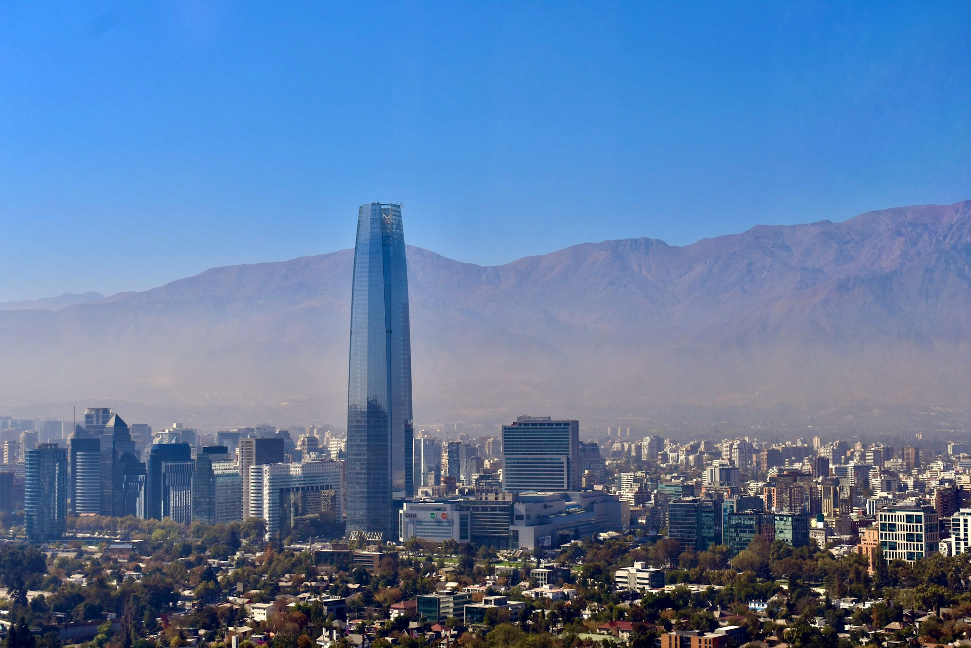 Santiago de Chile skyline with Andes Mountains